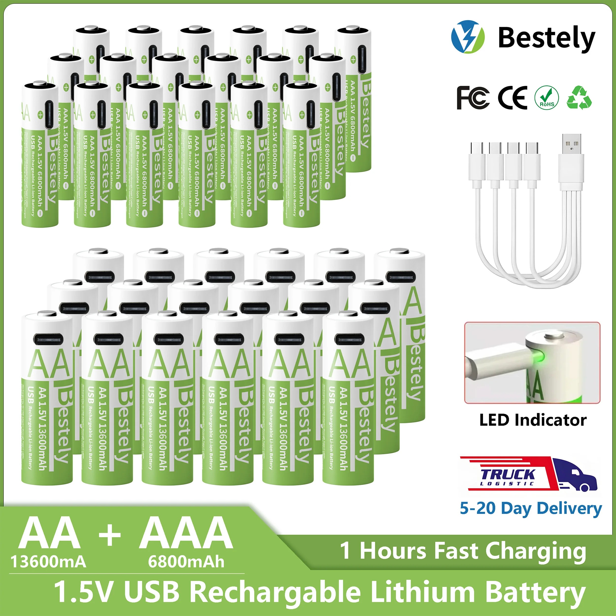 Rechargeable Battery Aa - 1.5V AA 13600mAh + AAA 6800mAh