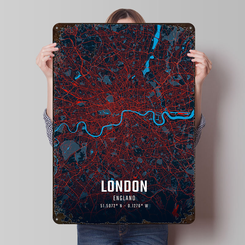 London City Map Metal Poster C - Retro Gaming In London 评论和价格