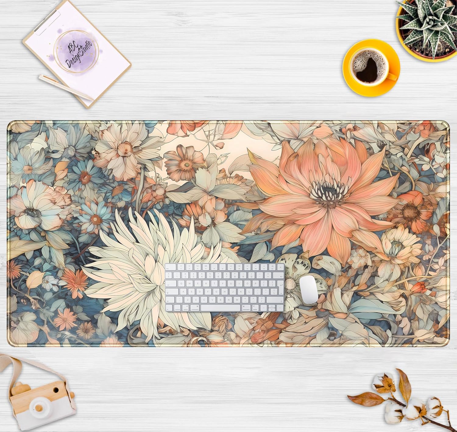 Retro Japanese Floral Desk Mat - Retro Gaming Keyboard And Mouse 评论和价格