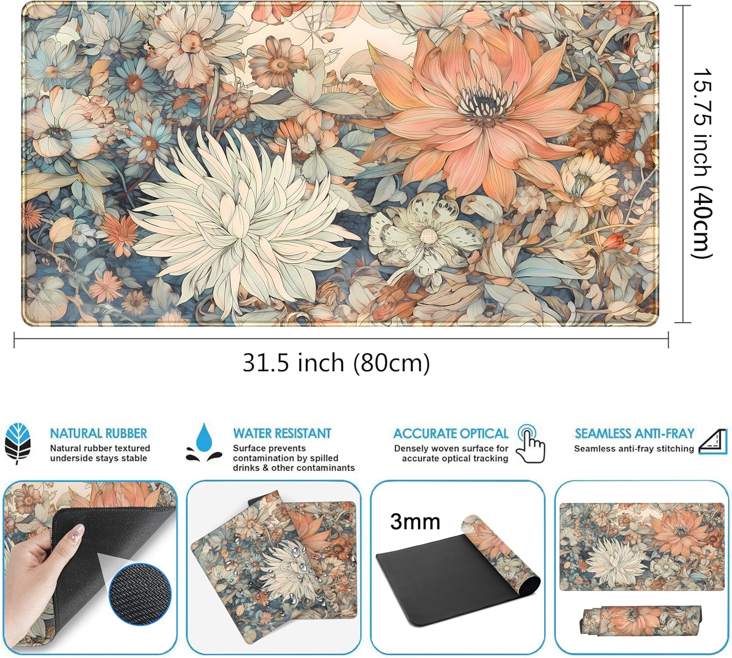 Retro Japanese Floral Desk Mat - Retro Gaming Keyboard And Mouse 评论和价格