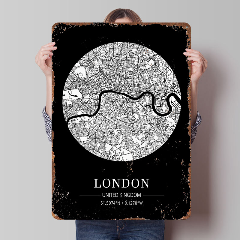 London City Map Tin Plaque Pos - Retro Gaming In London 评论和价格
