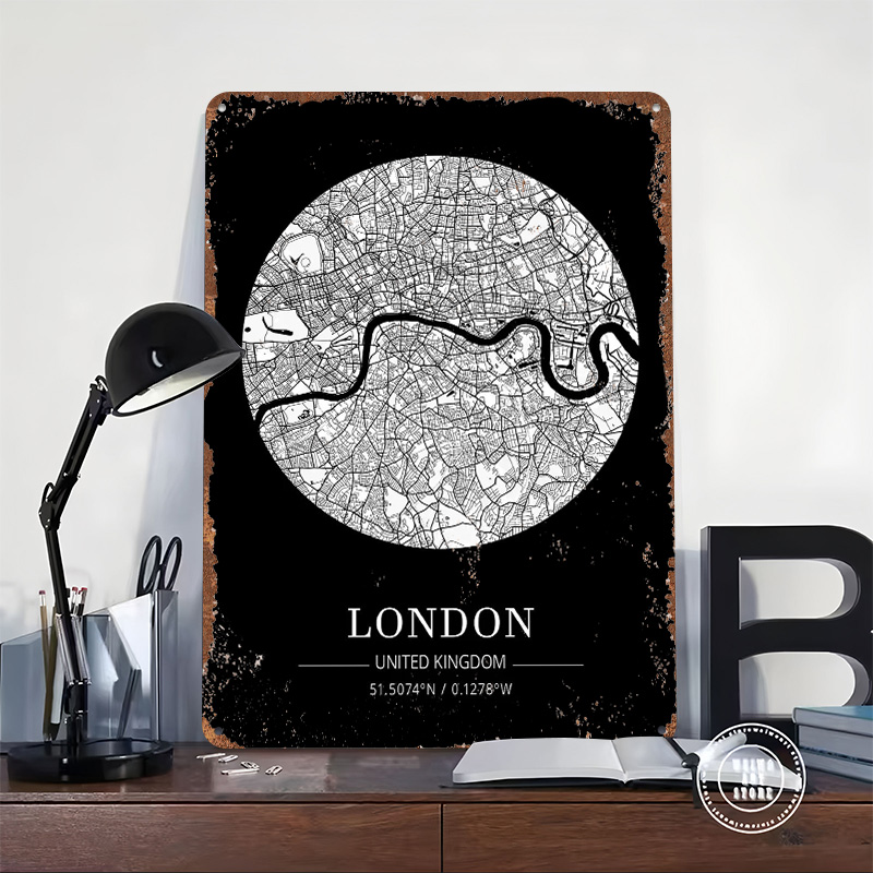 London City Map Tin Plaque Pos - Retro Gaming In London 评论和价格