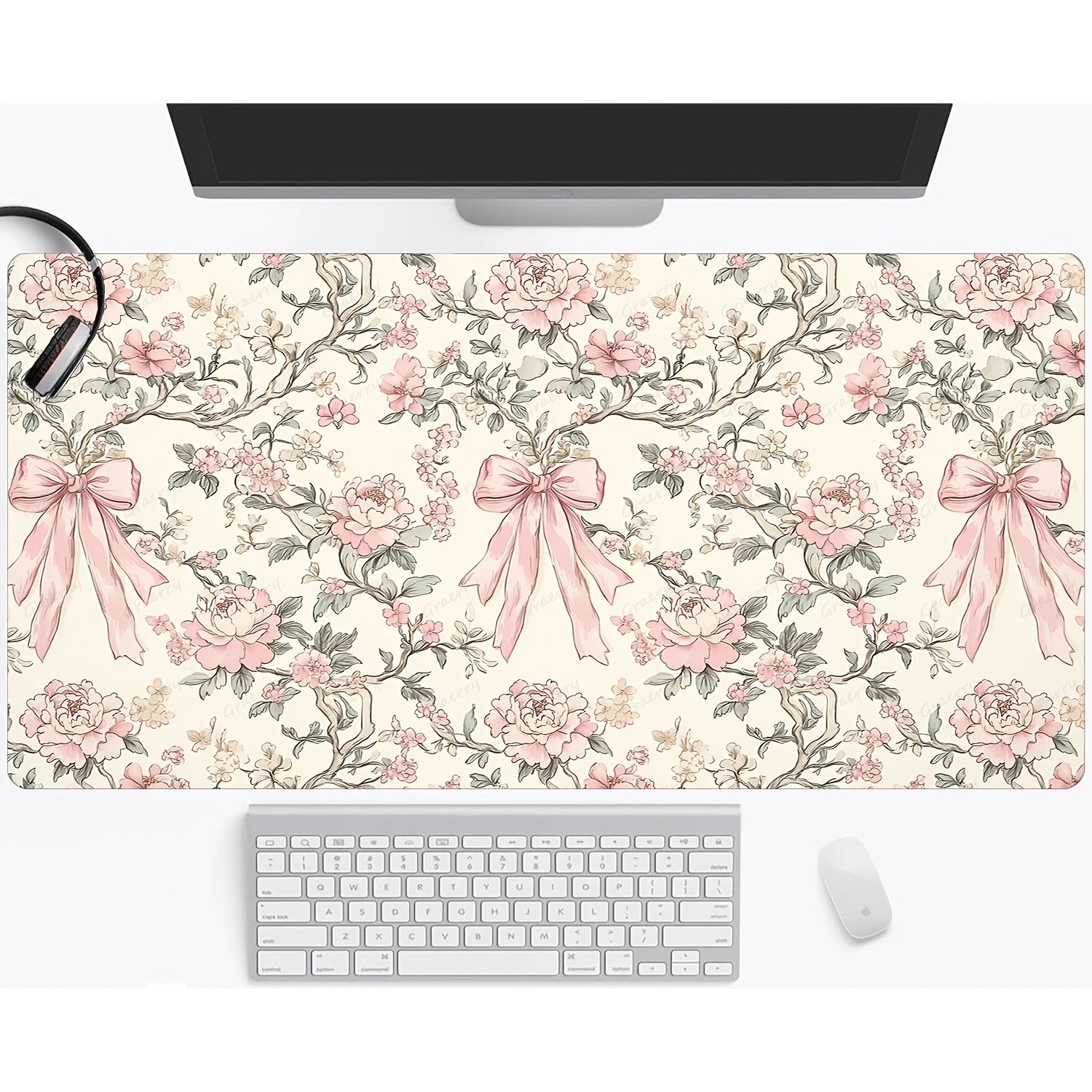 Retro floral pink bow game mou - Retro Gaming Keyboard 评论和价格